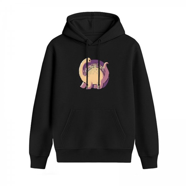 Black Hoodie With Cute Taco Dinosaur Graphic Print