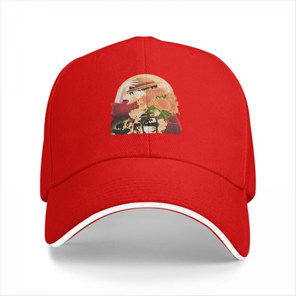 Black Baseball Cap With Anime Straw Hat And Sunflower Print