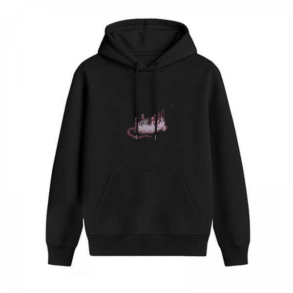 Black Hoodie With Lying Rat Graphic Print
