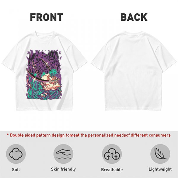 Olive T-Shirt With Anime Swordsman Graphic Print