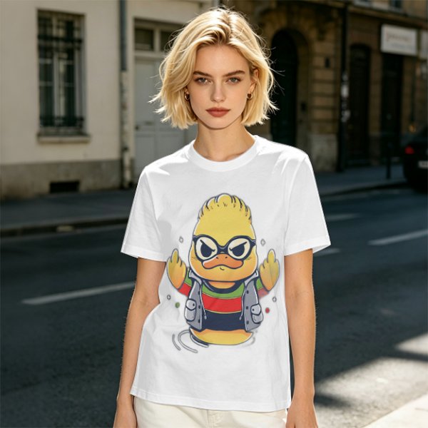 Olive T-shirt with Cool Stylized Duck Graphic Print