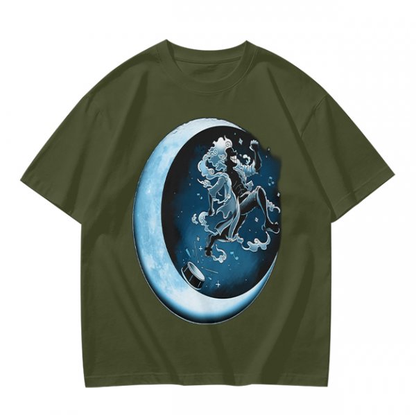Olive T-Shirt With Crescent Moon And Dancing Spirit Graphic