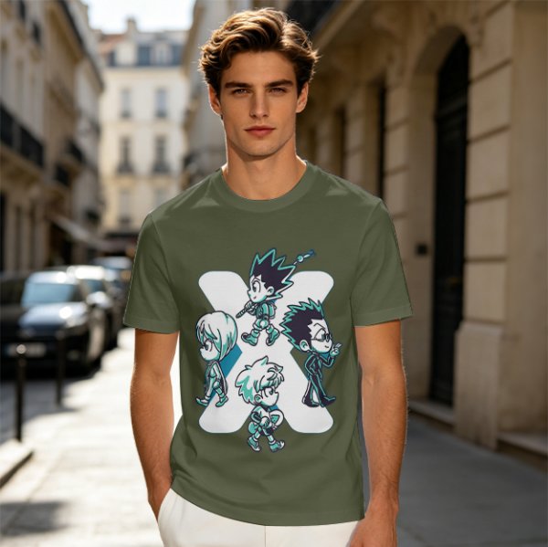 Hunter x Hunter Chibi Characters Graphic Olive T-Shirt