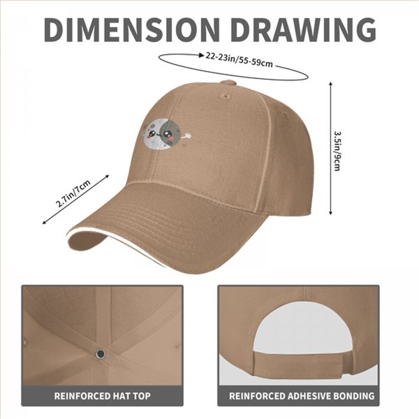 Black baseball cap with cute split moon cartoon design
