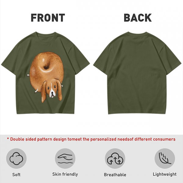 Olive Green T-Shirt With Donut Shaped Beagle Print