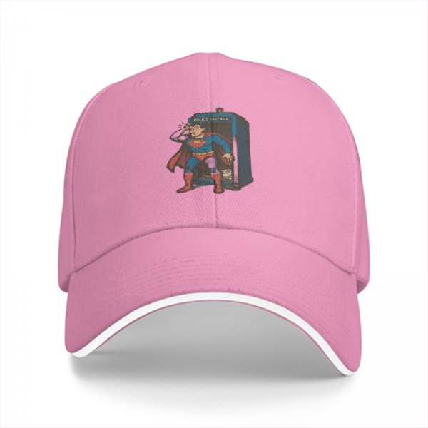 Black Baseball Cap With Superman TARDIS Graphic Print