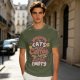 Olive graphic t-shirt with cats and coffee heart quote