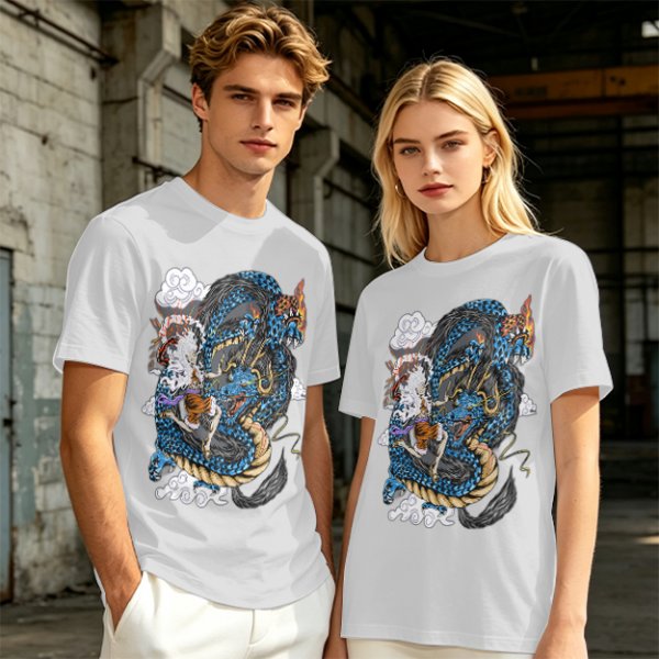 Olive Anime Dragon Graphic Short Sleeve T-Shirt