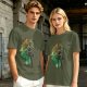 Olive Anime Graphic T-Shirt With Warrior And Giant Artwork