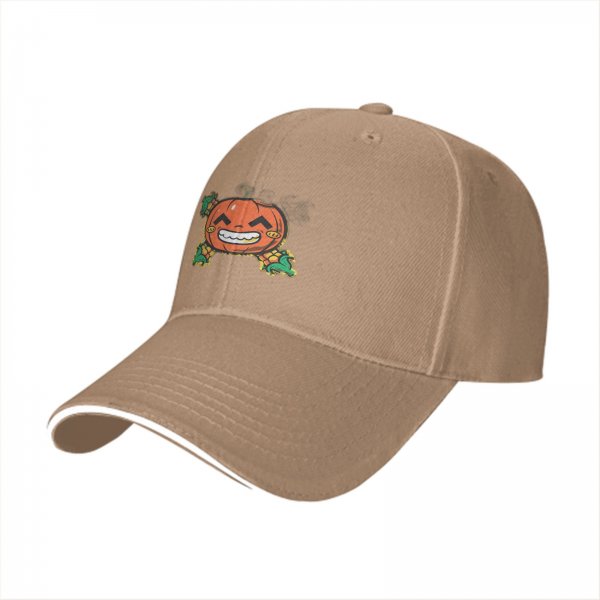 Black Baseball Cap with Grinning Pumpkin Crossbones Halloween Graphic