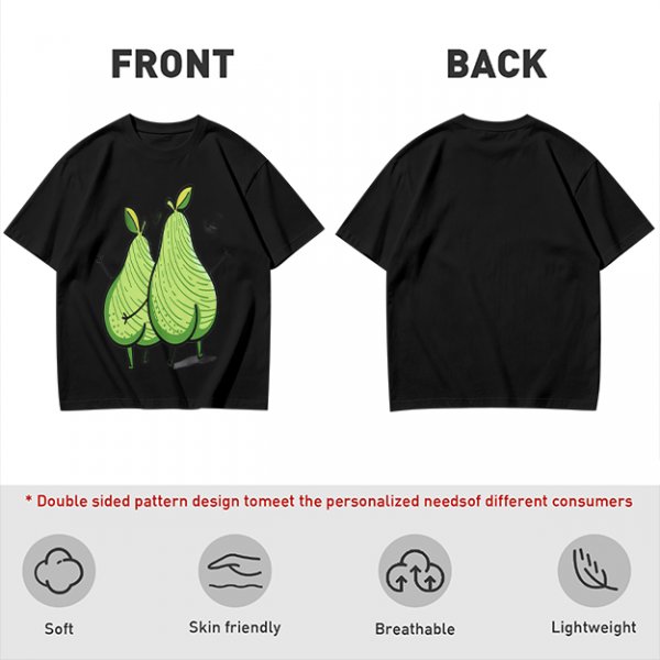 Olive Green T-Shirt With Two Cartoon Pears In Love Graphic