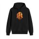 Black hoodie with anime character silhouette and sunset graphic