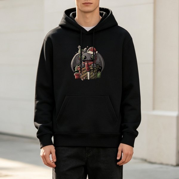 Black hoodie with Christmas Toothless dragon graphic