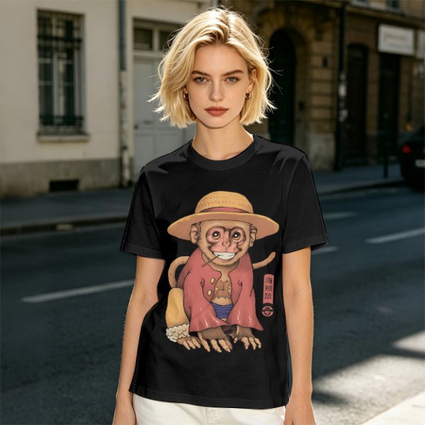 Olive T-Shirt With Monkey In Straw Hat Pirate Print
