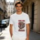 Olive t-shirt with funny demon goat fart joke graphic