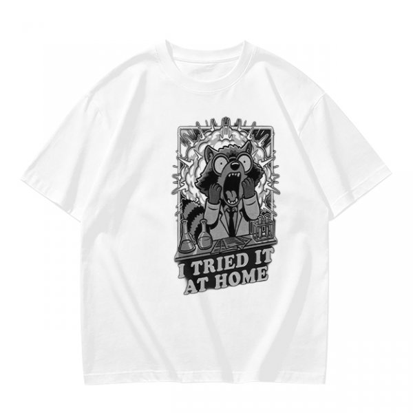 Olive Graphic Tee With Shocked Raccoon Scientist I Tried It At Home Print