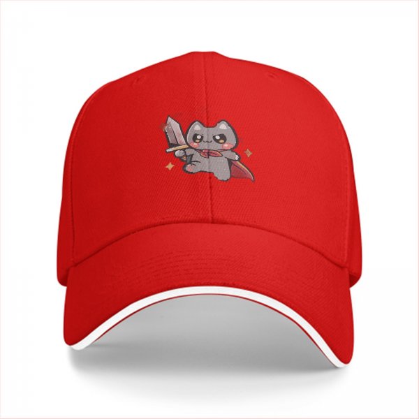 Black Baseball Cap With Cute Warrior Cat Graphic Design