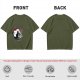 Olive T-Shirt with Japanese Style Cat and Red Sun Art Print