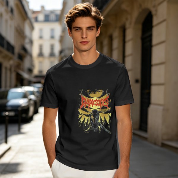 Olive graphic t-shirt with Dark Souls metal-style print