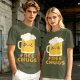 Olive Green T-Shirt With Cute Kawaii Beer Mug Free Chugs Print