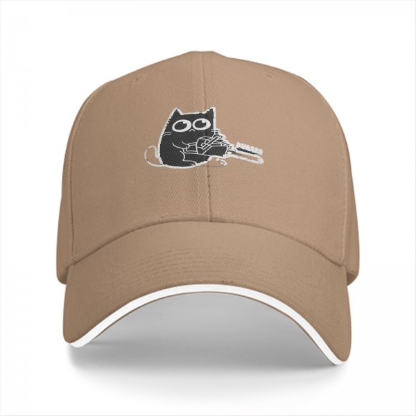 Black Baseball Cap With Cute Cat Holding Chainsaw Purr Print