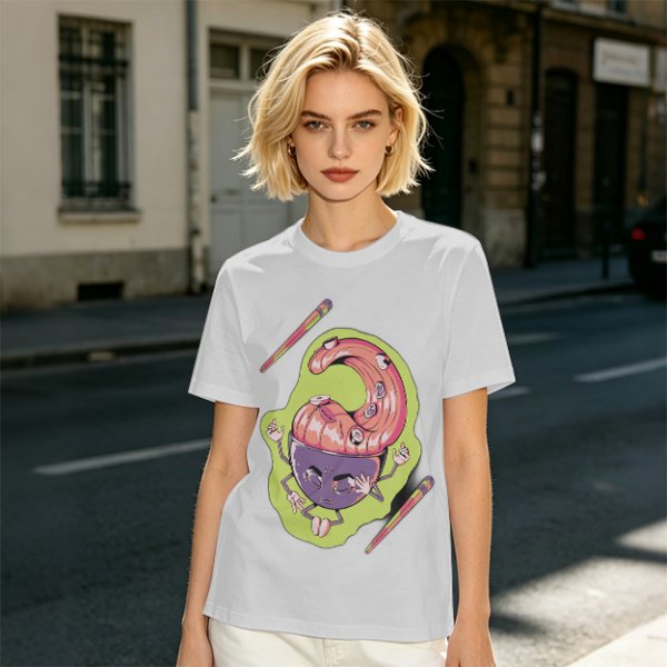 Olive Green T-Shirt With Surreal Monster Graphic Print