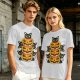 Olive Halloween T-Shirt with Stacked Jack-o'-Lanterns and Black Cats