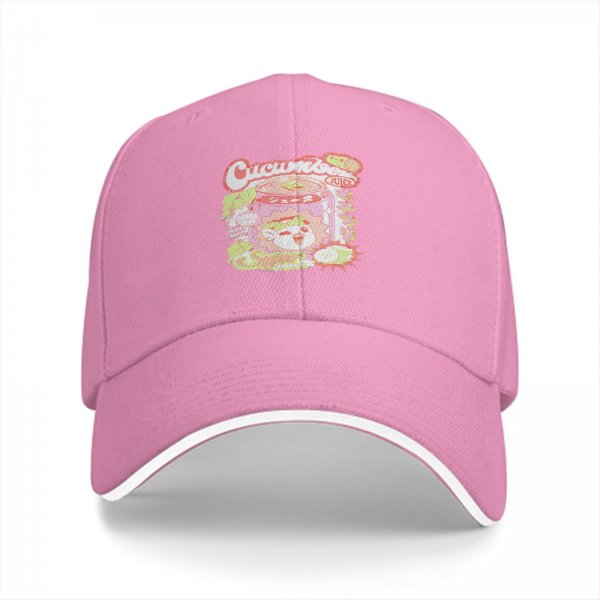 Black Baseball Cap With Pastel Cucumber Themed Graphic Print