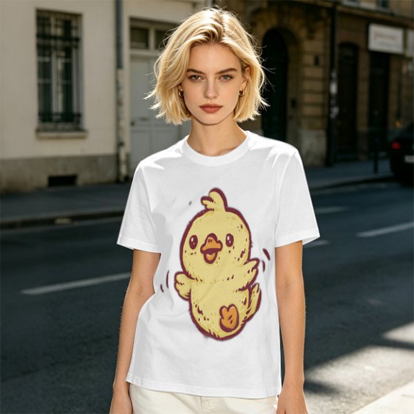 Olive T-Shirt With Cute Cartoon Chick Graphic