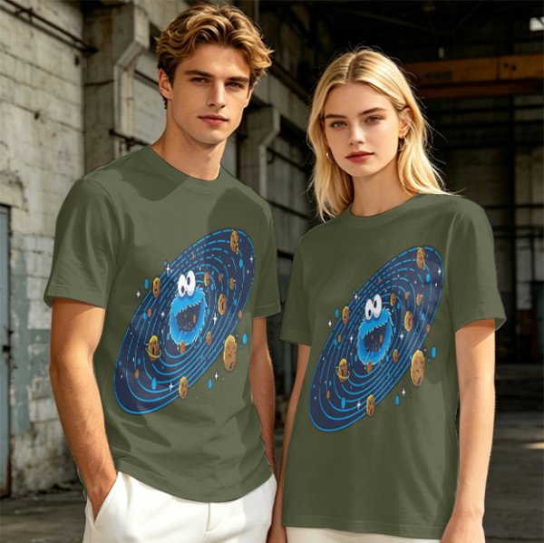 Olive T-Shirt With Cookie Monster Space Galaxy Cookie Print