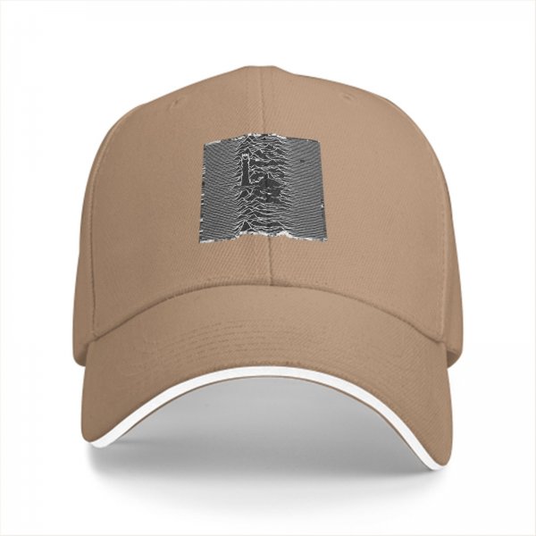 Black baseball cap with iconic Unknown Pleasures graphic print