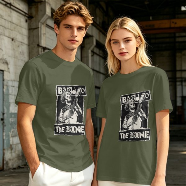 Olive T-Shirt With Skeleton Banjo Player Graphic