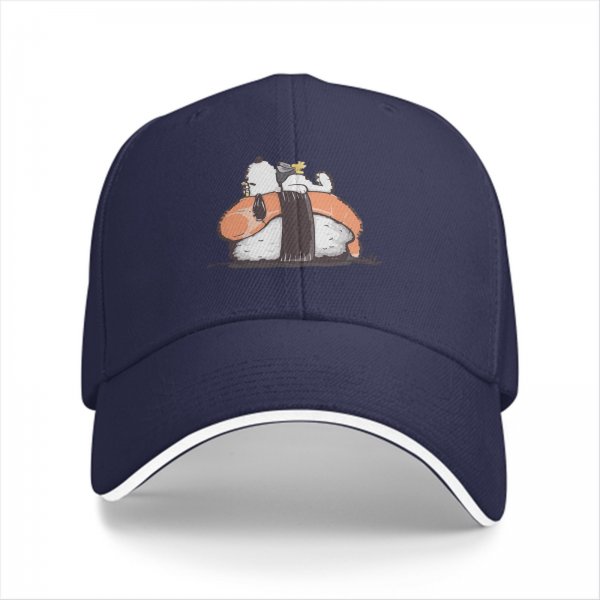 Black Baseball Cap With Snoopy Shrimp Sushi Graphic