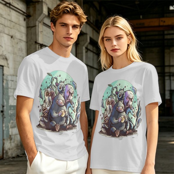 Olive T-Shirt With Magical Creature Group Art Print