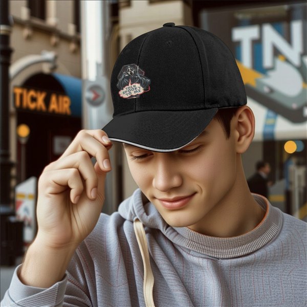 Black baseball cap with Ghostface 'Talk Spooky To Me' horror print