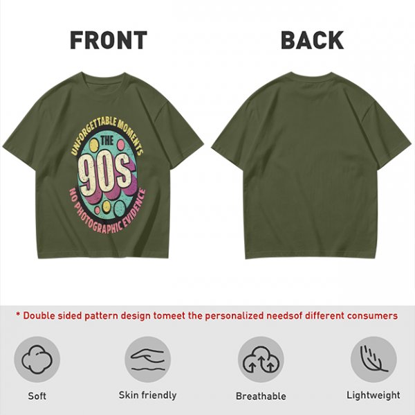 Olive green graphic t-shirt with 90s nostalgic print