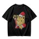 Olive Green T-Shirt With Waving Christmas Cat Graphic