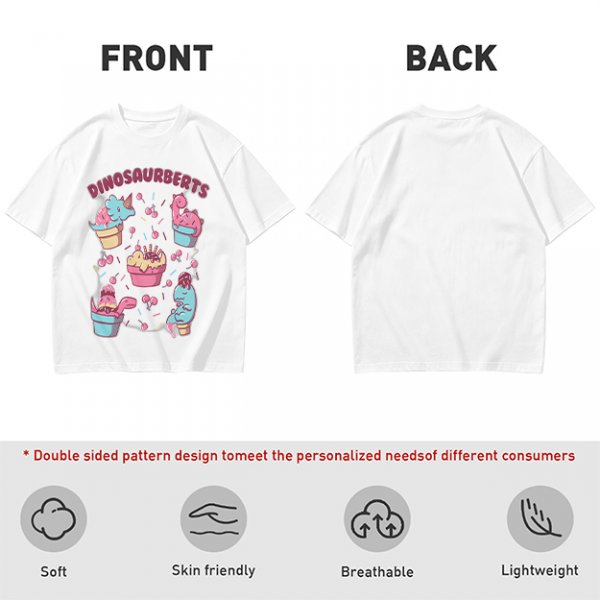 Olive T-Shirt With Cute Dinosaur Ice Cream Graphic Print