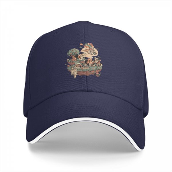 Black Baseball Cap With Whimsical Floating Island Art Print