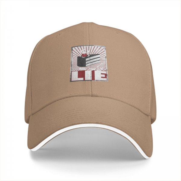 Black Baseball Cap With Cake Graphic And Lie Text Print