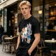 Olive T-Shirt With Cute Cats Enjoying Pizza And Snacks Print