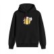 Black hoodie with a bored anime-style character graphic print