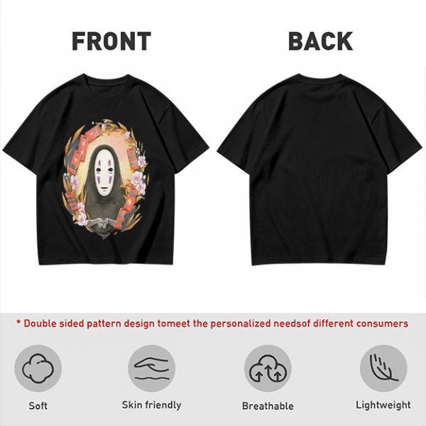 Spirited Away No-Face Graphic Tee with Cherry Blossoms and Lanterns