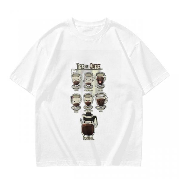 Olive Green T-Shirt With Cute Cartoon Coffee Cups Graphic