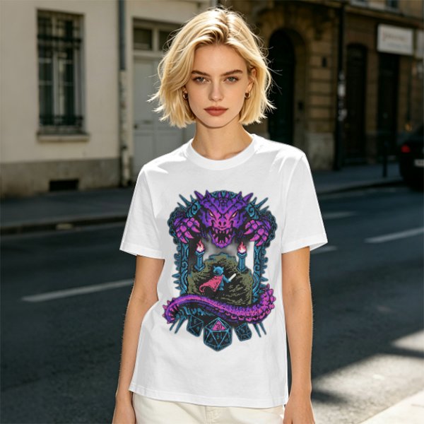 Dungeon Dragon and Warrior Graphic T-Shirt for Fantasy Game Fans