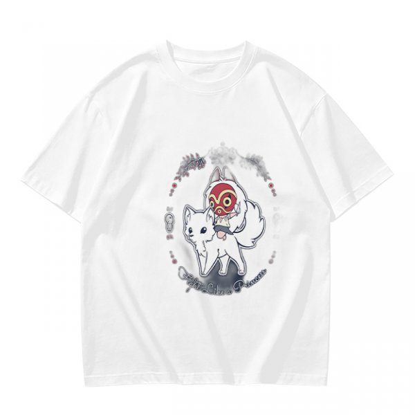 Olive T-Shirt With Chibi Princess Mononoke Wolf Rider Artwork