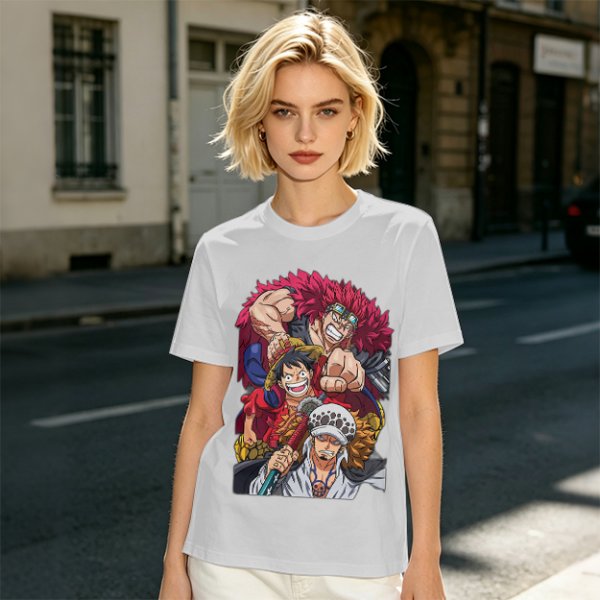 One Piece Straw Hat Luffy, Kid and Law Graphic Print T-Shirt