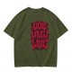 Olive green graphic t-shirt with dark metal style Live Laugh Love print