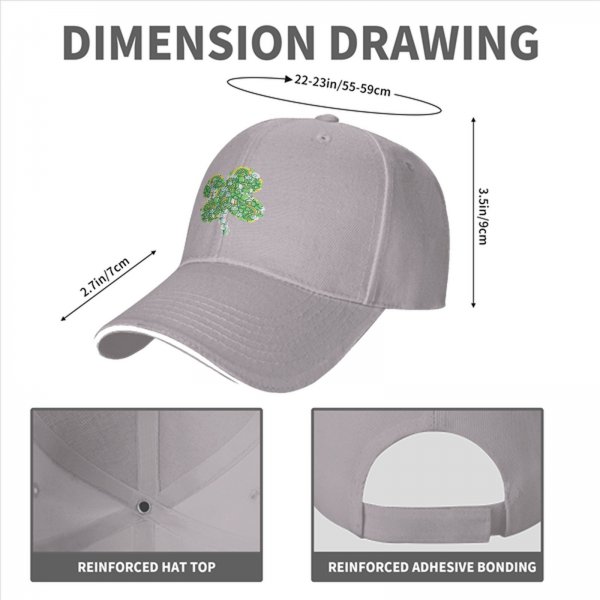 Black baseball cap with decorative four-leaf clover graphic