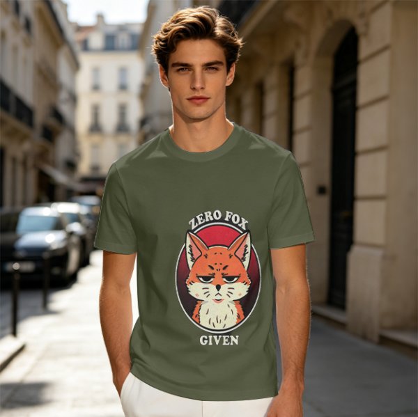 Olive T-Shirt With Zero Fox Given Grumpy Fox Graphic Print
